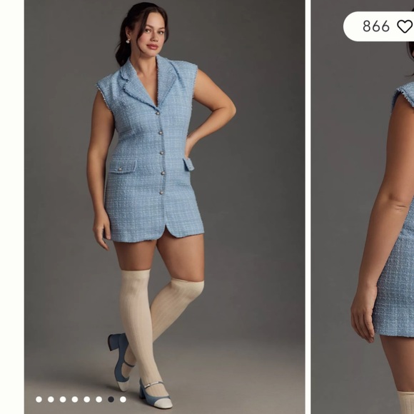 Anthropologie Maeve Sleeveless Tweed Blazer Mini Dress Light Blue NWT Size 8 - Picture 4 of 9